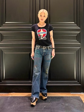 「HYSTERIC GLAMOUR（ヒステリックグラマー）のLEISURE WOMAN チビTシャツ（Tシャツ/カットソー、ブラック系）」を使った、aykさん（レディース・157cm）の夏コーディネート