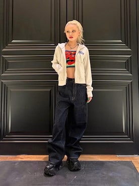 「HYSTERIC GLAMOUR（ヒステリックグラマー）の1タックワイドデニムパンツ（デニムパンツ、ブルー系）」を使った、aykさん（レディース・157cm）の夏コーディネート