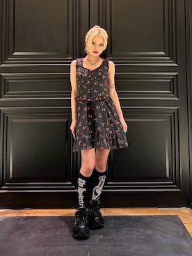 「HYSTERIC GLAMOUR（ヒステリックグラマー）のHYSTERIC TIMES シアーハイソックス（ソックス/靴下、ブラック系）」を使った、aykさん（レディース・157cm）の夏コーディネート
