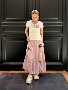 「HYSTERIC GLAMOUR（ヒステリックグラマー）のHYSTERIC TYPICAL GIRLS ティアードスカート（スカート、ピンク系）」を使った、aykさん（レディース・157cm）の夏コーディネート