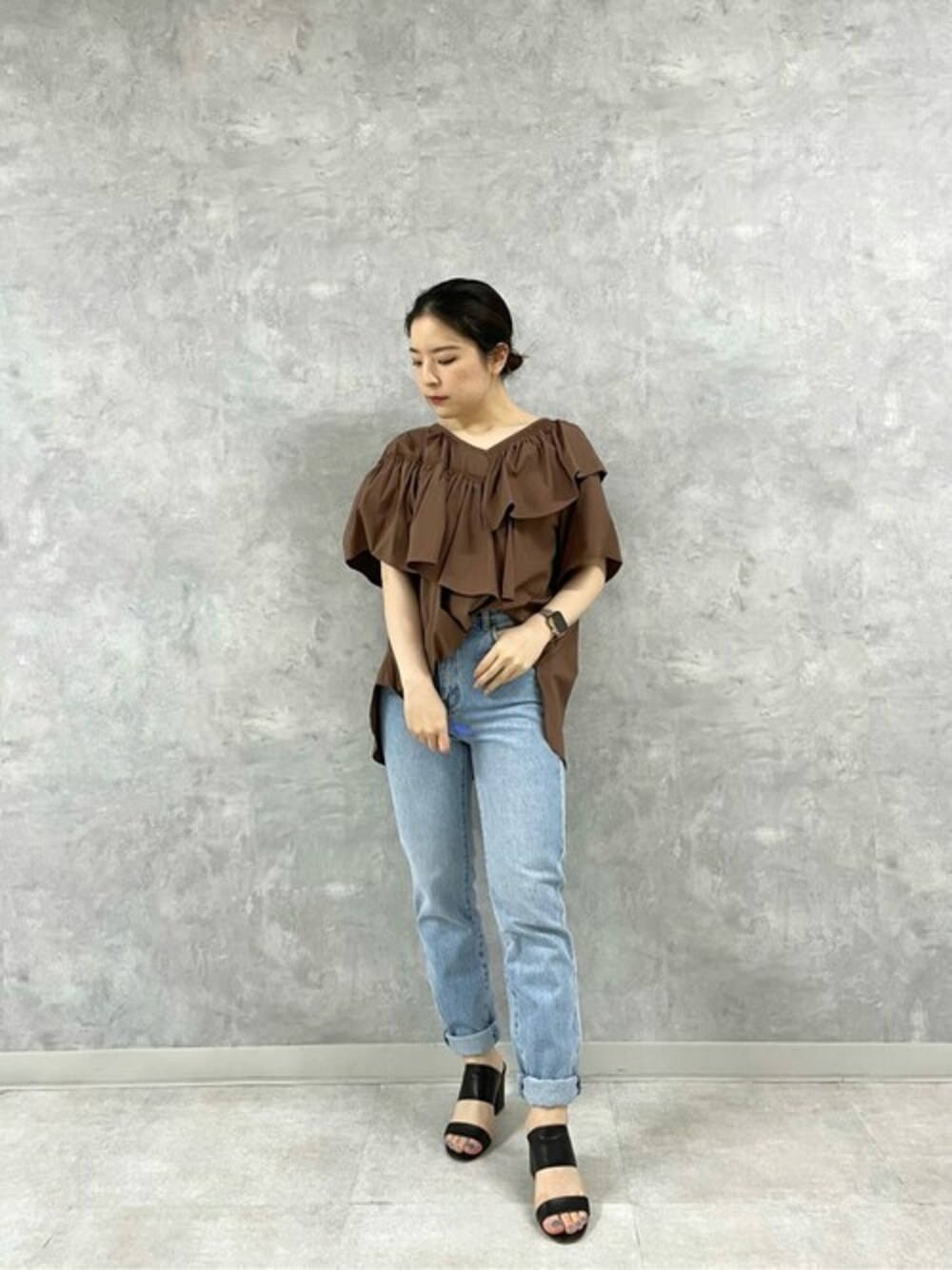 エレンディーク　アシンメトリーフレアネックブラウス エレンディーク ASYMMETRY FLARE NECK BL ブラウス プルオーバー 半袖