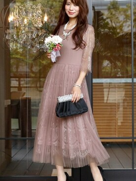 「アイテム（ドレス、ピンク系）」を使った、SHOP STAFFさん（レディース・163cm）の秋コーディネート