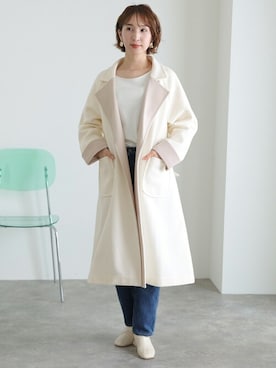 「アイボリー」｜「アイテム（トレンチコート）」を使った、SHOP STAFFさん（レディース・163cm）の冬コーディネート