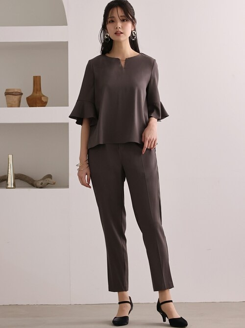 ドレスセットアップ　パーティーに‥etc. Lace Ladies パーティードレス 七分袖 パンツスーツ