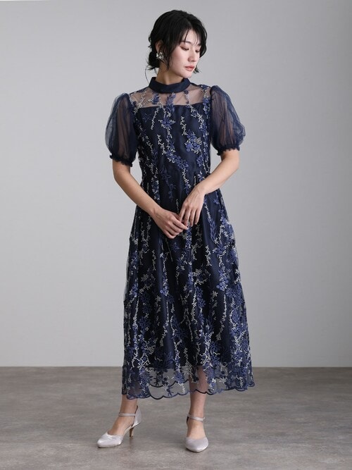 atlo（アトロ） ドレス 袖あり＆ロング同窓会パフスリーブお呼ばれ結婚