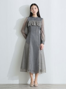 「PourVous（プールヴー）のミモレ丈&袖ありフォーマルレース切替クラシカルフリルフレアシルエットセレモニー結婚式二次会パーティードレスオケージョンドレス同窓会成人式（ドレス）」を使った、SHOP STAFFさん（レディース・168cm）の夏コーディネート