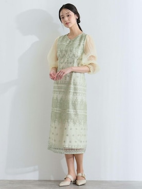 「PourVous（プールヴー）のロング&袖ありフォーマルVネックタイトレースアップリボンシアースリーブセレモニー結婚式二次会パーティードレスオケージョンドレス同窓会成人式（ドレス）」を使った、SHOP STAFFさん（レディース・168cm）の夏コーディネート