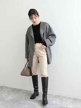「コーデュロイパンツ」｜「アイテム（ノーカラーコート）」を使った、Yuriさん（レディース・159cm）の冬コーディネート