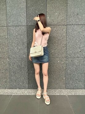 「CHARLES & KEITH（チャールズ & キース）のNevaネバーウーブンチェーンハンドルショルダーバッグ（ショルダーバッグ）」を使った、CHARLES & KEITHさん（レディース・160cm）の夏コーディネート