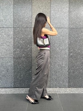 「CHARLES & KEITH（チャールズ & キース）のCesia セシア メタリックアクセントショルダーバッグ（ショルダーバッグ、ブラック系）」を使った、CHARLES & KEITHさん（レディース・160cm）の夏コーディネート