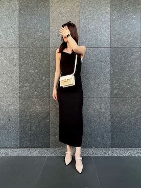 「CHARLES & KEITH（チャールズ & キース）のポインテッドトゥ ブロックヒールミュール（サンダル、ベージュ系）」を使った、CHARLES & KEITHさん（レディース・160cm）の夏コーディネート