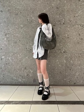 「CHARLES & KEITH（チャールズ & キース）のToni トニー デニムノットカーブホーボーバッグ（ショルダーバッグ、グレー系）」を使った、CHARLES & KEITHさん（レディース・160cm）の夏コーディネート