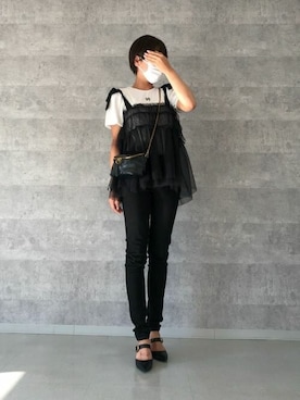 「CHARLES & KEITH（チャールズ & キース）のApfra アップフラ キルトクロスボディバッグ（ショルダーバッグ、ブラック系）」を使った、CHARLES & KEITHさん（レディース・160cm）の夏コーディネート