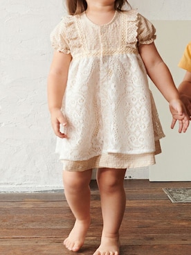 「ギンガムチェックワンピース」｜こどもの森e-shopさん（キッズ・80cm）の夏コーディネート