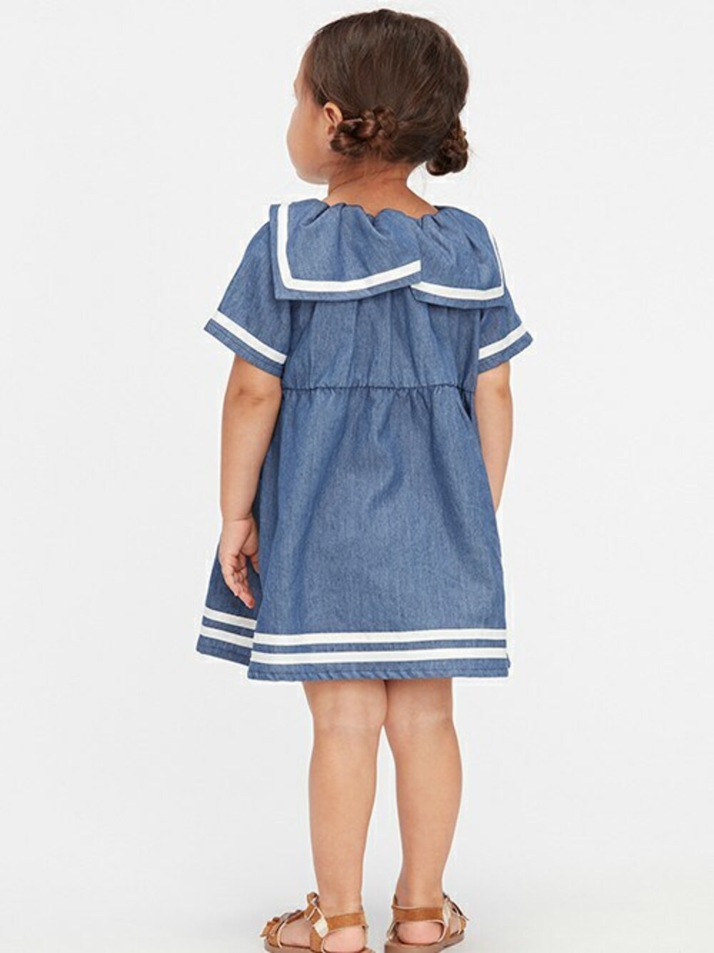 「ワンピース、セーラー、セーラーカラー、ワンピーススタイル、セーラー服、女の子コーデ、セーラーワンピース、ワンピースコーデ、女の子ファッション、夏服コーデ」｜「Moujonjonのセーラーカラー半袖ワンピース（ワンピース、ブルー系）」を使った、こどもの森e-shopさん（キッズ・90cm）の秋コーディネートの1枚目の写真