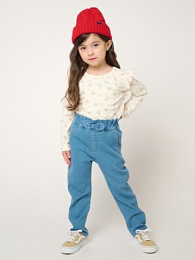 「Moujonjon（ムージョンジョン）のアイテム（デニムパンツ）」を使った、こどもの森e-shopさん（キッズ・110cm）の秋コーディネート