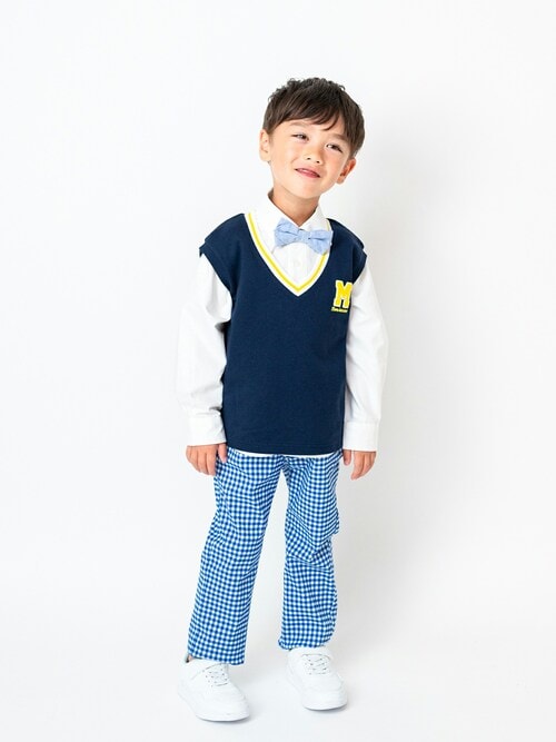 蝶ネクタイ付き無地・ギンガムチェックシャツ（シャツ/ブラウス