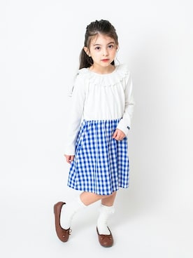「Moujonjon（ムージョンジョン）のアイテム（ワンピース/ドレス）」を使った、こどもの森e-shopさん（キッズ・110cm）の春コーディネート