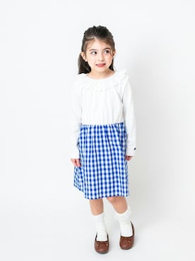 「Moujonjon（ムージョンジョン）のアイテム（ワンピース/ドレス）」を使った、こどもの森e-shopさん（キッズ・110cm）の春コーディネート