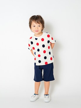 「Moujonjon（ムージョンジョン）のアイテム（Tシャツ/カットソー）」を使った、こどもの森e-shopさん（キッズ・90cm）の春コーディネート