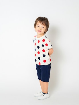 「Moujonjon（ムージョンジョン）のアイテム（Tシャツ/カットソー）」を使った、こどもの森e-shopさん（キッズ・90cm）の春コーディネート