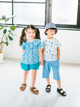 「Moujonjon（ムージョンジョン）のアイテム（Tシャツ/カットソー）」を使った、こどもの森e-shopさん（キッズ・110cm）の春コーディネート