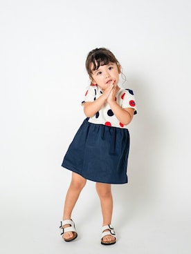 「Moujonjon（ムージョンジョン）のアイテム（ワンピース/ドレス）」を使った、こどもの森e-shopさん（キッズ・90cm）の夏コーディネート