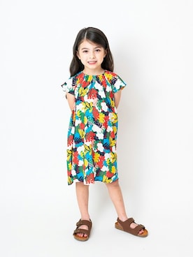 「Moujonjon（ムージョンジョン）のアイテム（ワンピース/ドレス）」を使った、こどもの森e-shopさん（キッズ・110cm）の夏コーディネート