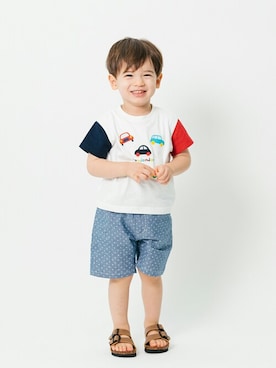 「Moujonjon（ムージョンジョン）のアイテム」を使った、こどもの森e-shopさん（キッズ・90cm）の夏コーディネート
