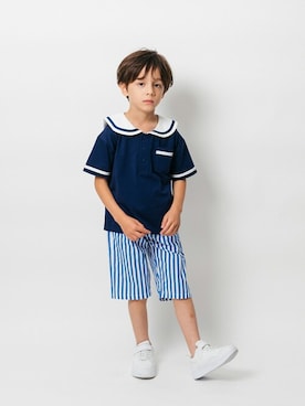 「アイテム（ポロシャツ）」を使った、こどもの森e-shopさん（キッズ・110cm）の夏コーディネート