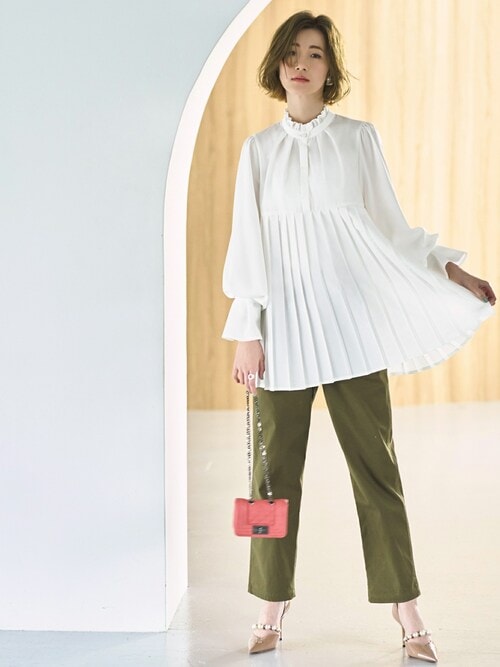 うさとの服　USATO プルオーバーブラウス プリーツプルオーバーブラウス ｜ 半袖 ハイネック トップス 体型