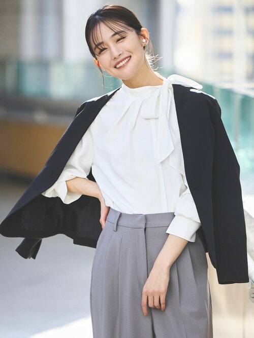 洗える ｜ サイド ボウタイブラウス ｜ レディース 体型カバー 長袖