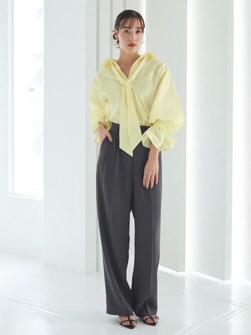 ルイルエブティック RUIRUE BOUTIQUE 【洗える】2way プレシャス スタンダードシャツ（ボウタイ付） （ライトイエロー） 洗える ｜ 2way プレシャス スタンダード シャツ ( ボウタイ 付