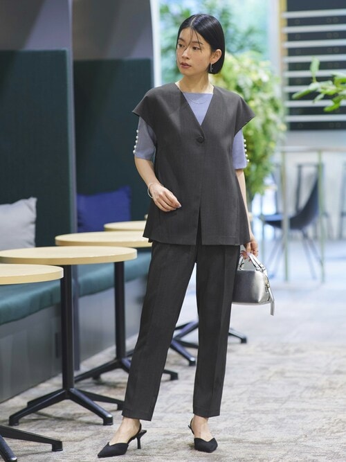 セール】洗える ストレッチ | バック ペプラム ジレ セール】洗える ストレッチ | バック ペプラム ジレ