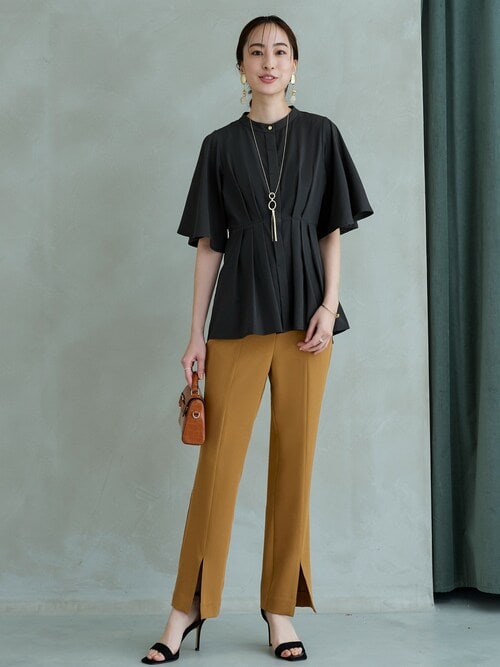 カラーツイードジレ＆スリムストレートパンツセットアップフォーマル