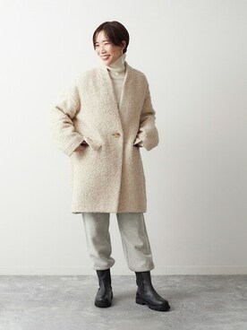 「journal standard L'essage（ジャーナルスタンダードレサージュ）のアイテム（ノーカラーコート）」を使った、yasumotoさん（レディース・159cm）の冬コーディネート