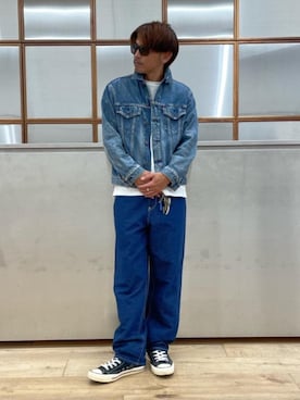 「ワイドパンツ 」｜「アイテム（デニムジャケット）」を使った、京都くんさん（メンズ・172cm）の夏コーディネート