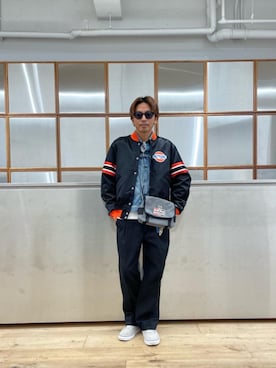 「ワイドパンツ 」｜「アイテム（スタジャン）」を使った、京都くんさん（メンズ・172cm）の秋コーディネート