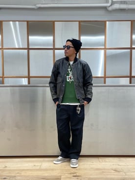 「ワイドパンツ 」｜「アイテム（ニットキャップ/ビーニー）」を使った、京都くんさん（メンズ・172cm）の秋コーディネート
