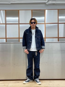 「HYSTERIC GLAMOUR（ヒステリックグラマー）の【26～28cm】サイドジップ ハイカットスニーカー（スニーカー）」を使った、京都くんさん（メンズ・172cm）の秋コーディネート