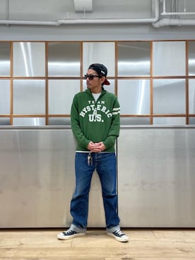 「HYSTERIC GLAMOUR（ヒステリックグラマー）の【26～28cm】サイドジップ ハイカットスニーカー（スニーカー）」を使った、京都くんさん（メンズ・172cm）の秋コーディネート