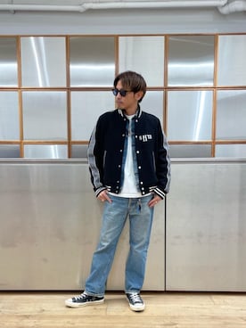「HYSTERIC GLAMOUR（ヒステリックグラマー）のCIRCLE HEAD Tシャツ2PACS（Tシャツ/カットソー）」を使った、京都くんさん（メンズ・172cm）の秋コーディネート