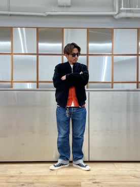 「HYSTERIC GLAMOUR（ヒステリックグラマー）の【26～28cm】サイドジップ ハイカットスニーカー（スニーカー）」を使った、京都くんさん（メンズ・172cm）の秋コーディネート