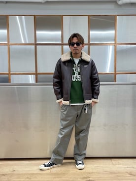 「ワイドパンツ 」｜「アイテム（ブルゾン）」を使った、京都くんさん（メンズ・172cm）の秋コーディネート