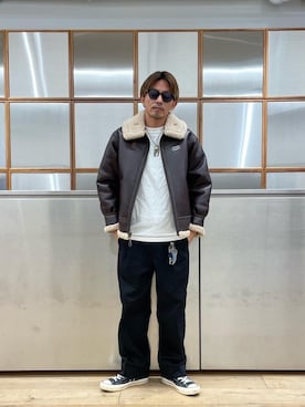 「ワイドパンツ 」｜「アイテム（ブルゾン）」を使った、京都くんさん（メンズ・172cm）の冬コーディネート