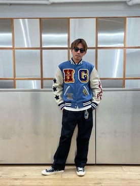 「ワイドパンツ 」｜「アイテム（ブルゾン）」を使った、京都くんさん（メンズ・172cm）の冬コーディネート