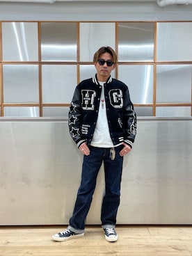 「HYSTERIC GLAMOUR（ヒステリックグラマー）の【26～28cm】サイドジップ ハイカットスニーカー（スニーカー）」を使った、京都くんさん（メンズ・172cm）の冬コーディネート