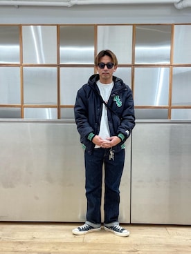 「HYSTERIC GLAMOUR（ヒステリックグラマー）の【26～28cm】サイドジップ ハイカットスニーカー（スニーカー）」を使った、京都くんさん（メンズ・172cm）の冬コーディネート
