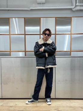 「HYSTERIC GLAMOUR（ヒステリックグラマー）の【26～28cm】サイドジップ ハイカットスニーカー（スニーカー）」を使った、京都くんさん（メンズ・172cm）の冬コーディネート