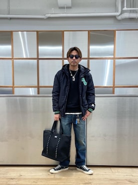 「HYSTERIC GLAMOUR（ヒステリックグラマー）の【26～28cm】サイドジップ ハイカットスニーカー（スニーカー）」を使った、京都くんさん（メンズ・172cm）の冬コーディネート